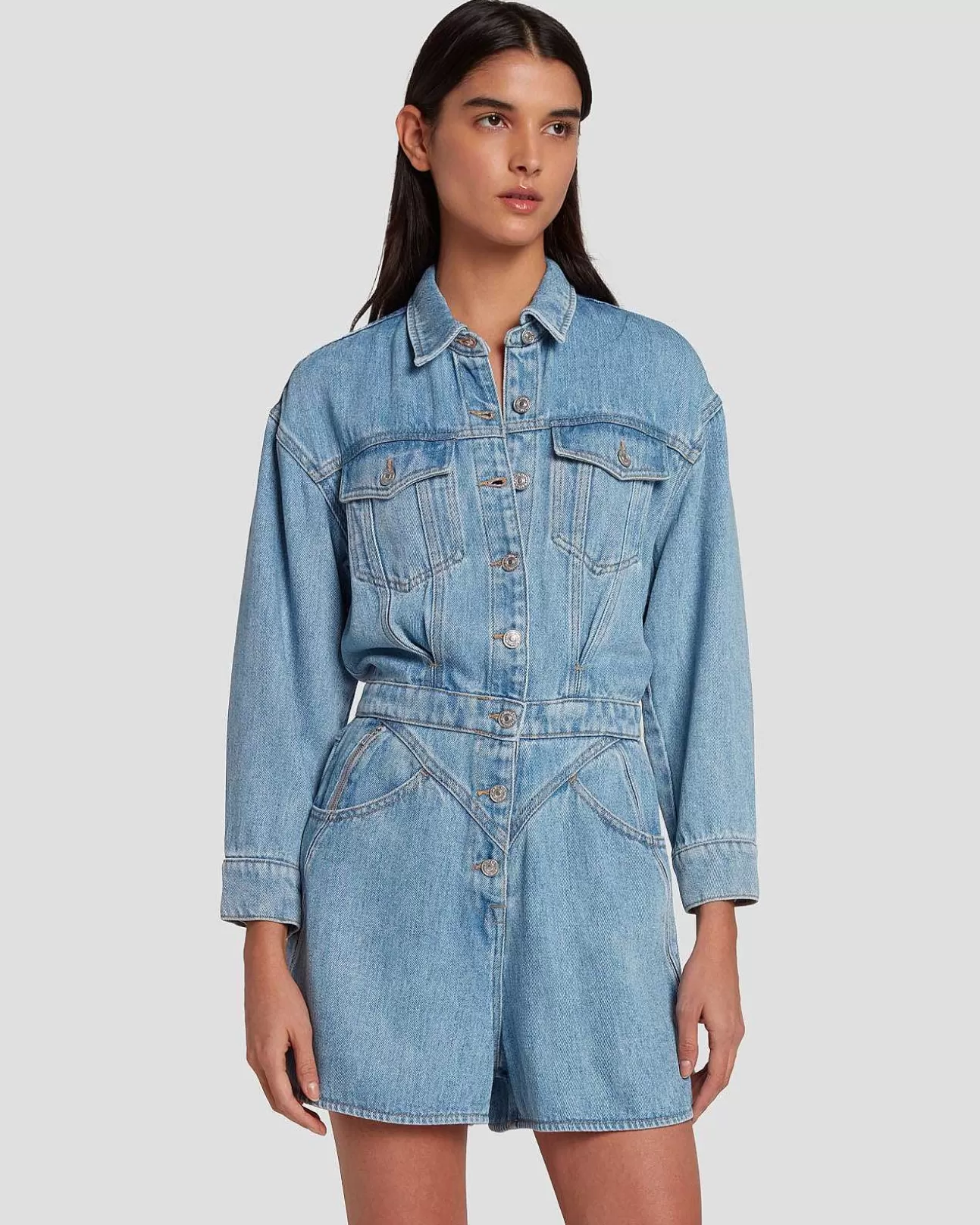 7 For All Mankind Denim Lustre Shortall In Vulkanblau Sale