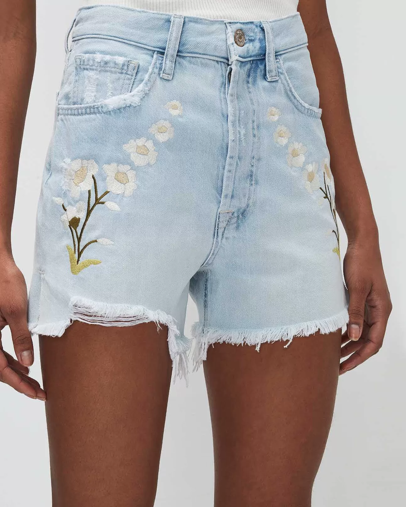 7 For All Mankind Easy Ruby Short Mit Distressed-Effekt Und Stickerei Sonnenblau Outlet