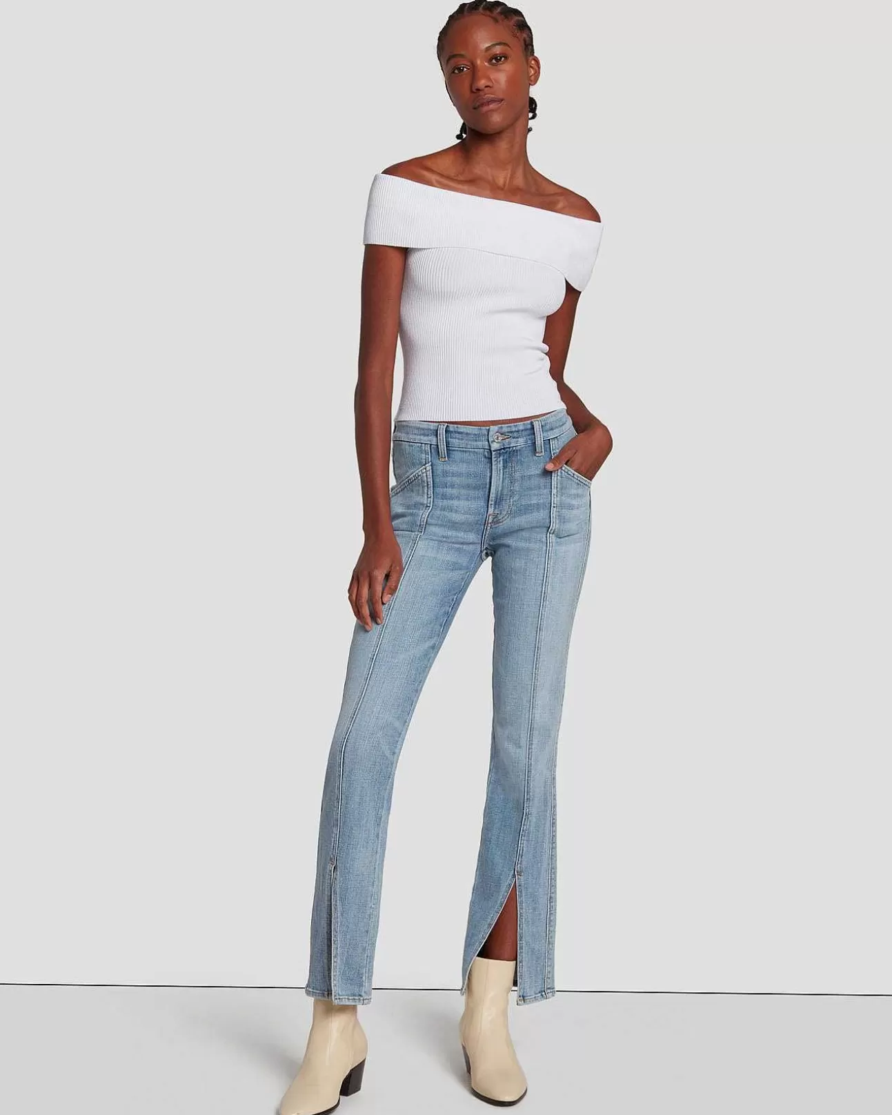 7 For All Mankind Kimmie Straight In Aus Gebrochenem Twill De Ville Online