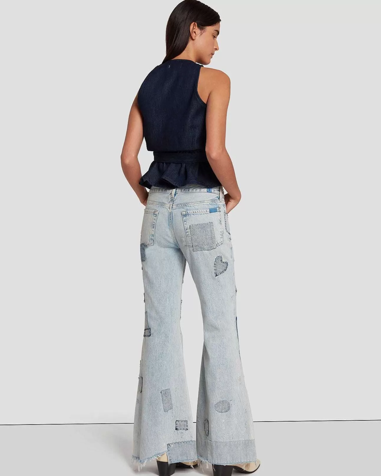 7 For All Mankind Masgeschneiderte, Niedrig Sitzende Schlaghose Im Iris-Patchwork Irisches Patchwork Cheap