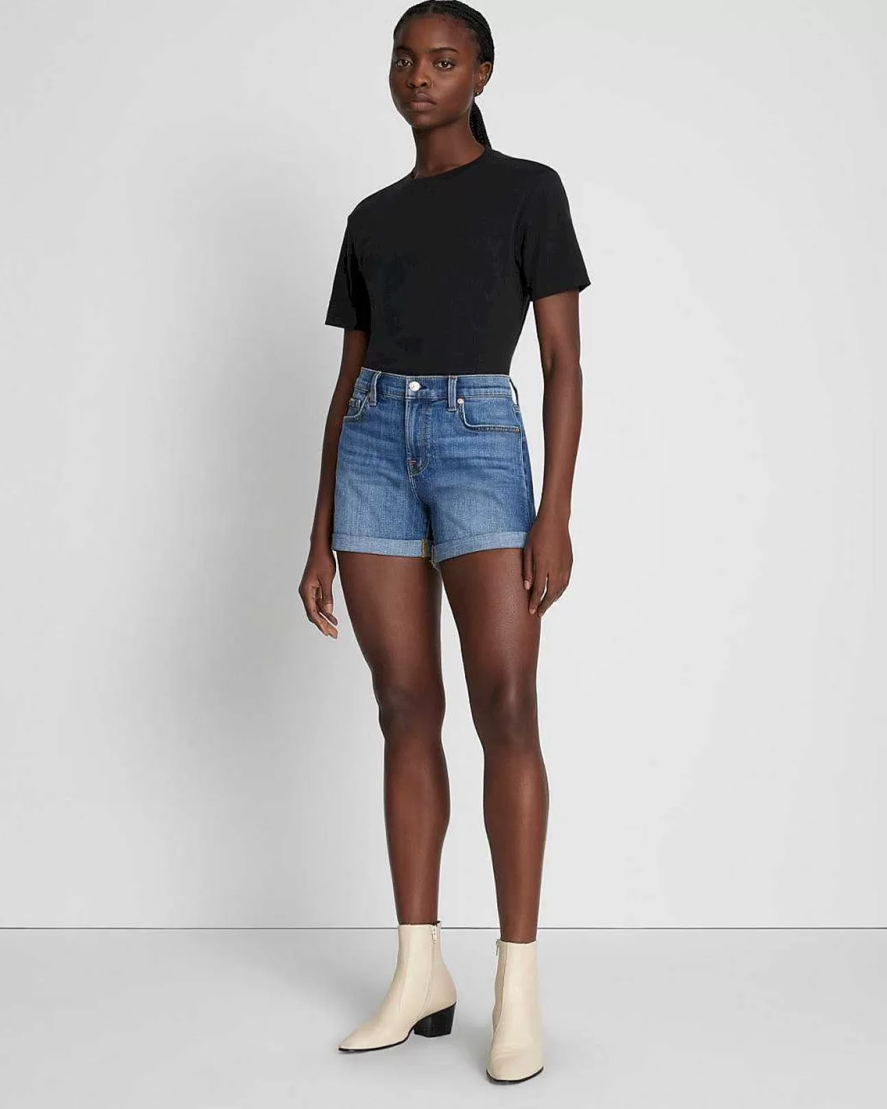 7 For All Mankind Mid-Roll-Shorts Aus Gebrochenem Twill Helles Licht Outlet