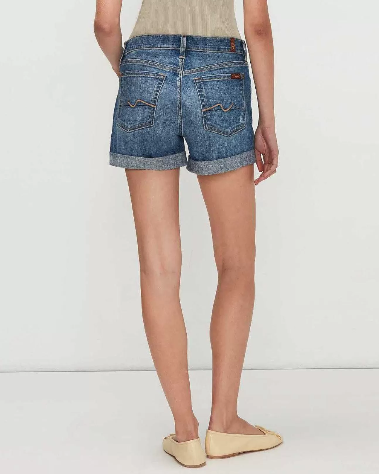 7 For All Mankind Mid-Roll-Shorts Aus Gebrochenem Twill In Bright Light Destroy Heller Heller Gebrochener Twill Flash Sale