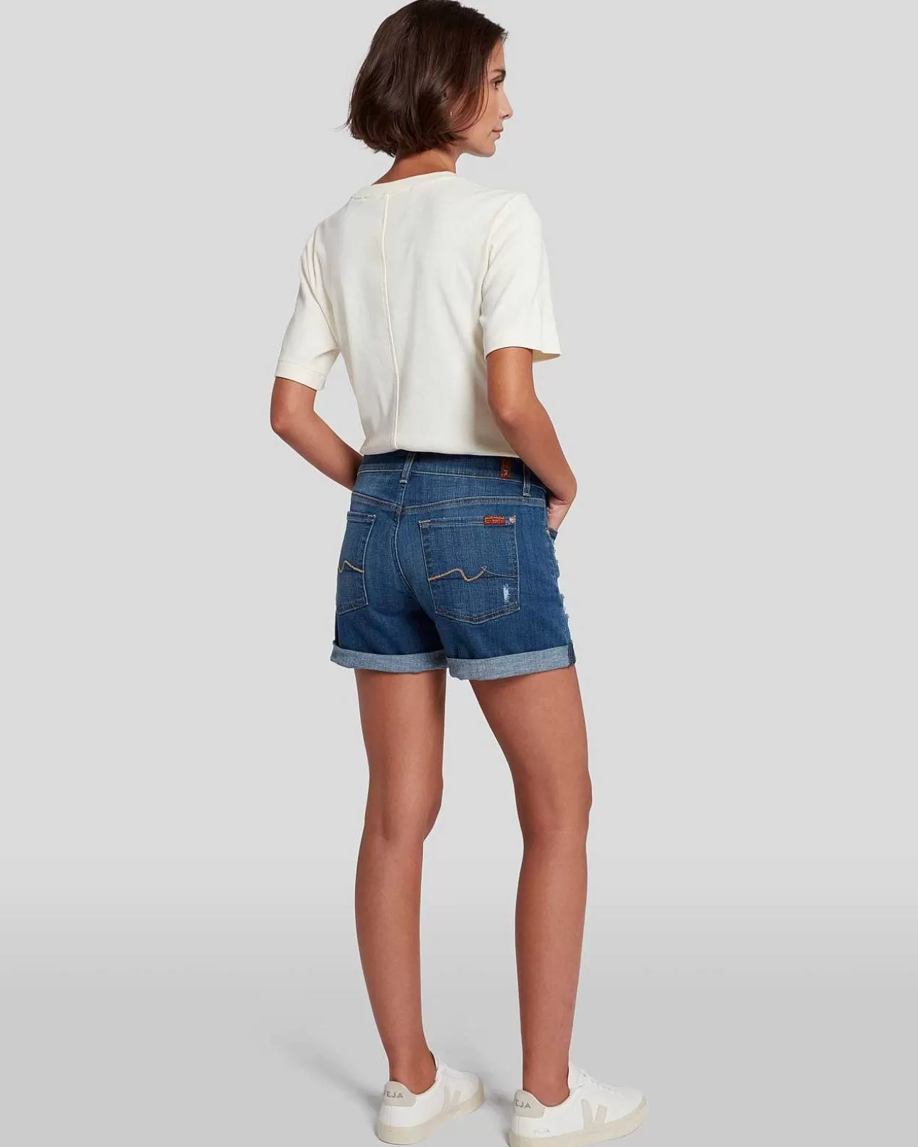 7 For All Mankind Mid-Roll-Shorts Aus Gebrochenem Twill In Vanity Destroy Btdsrttrl3 Sale