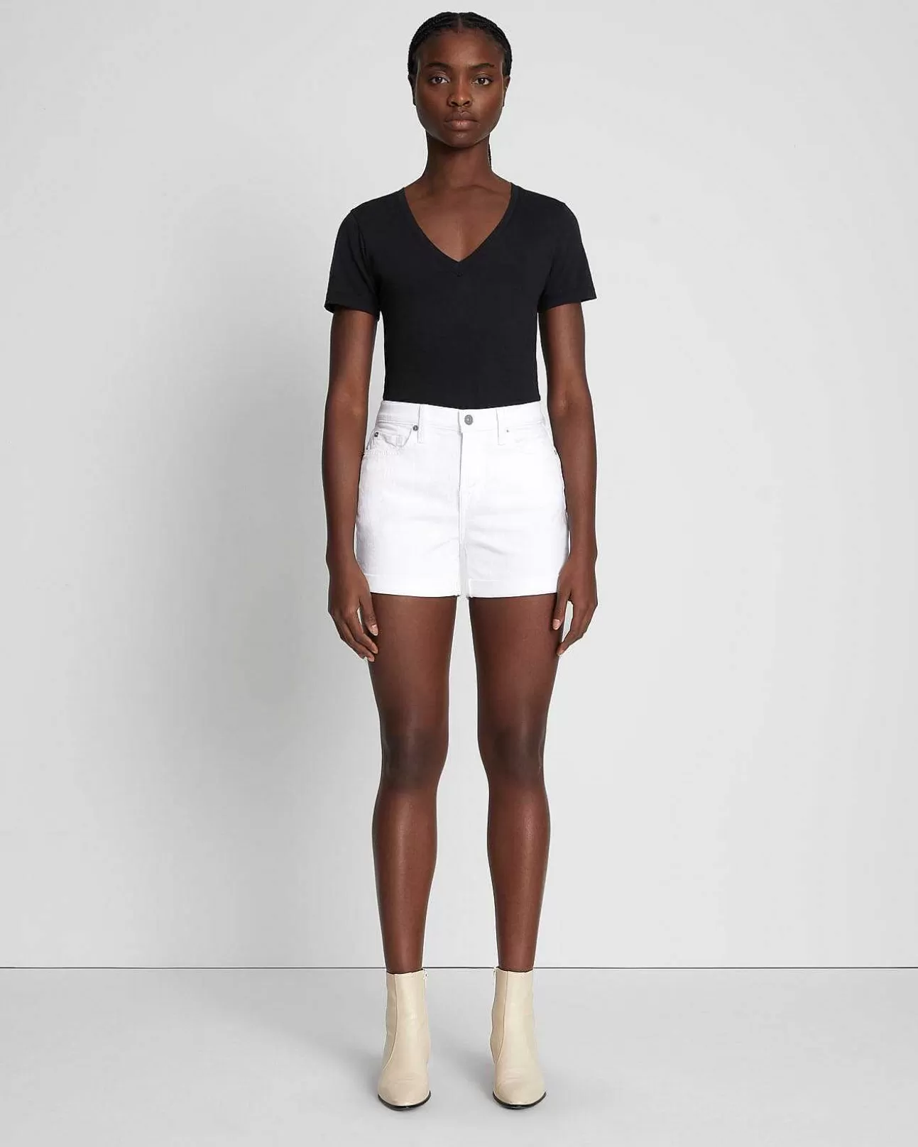 7 For All Mankind Mid-Roll-Shorts Aus Gebrochenem Twill In Weis Weiser Gebrochener Twill Best Sale