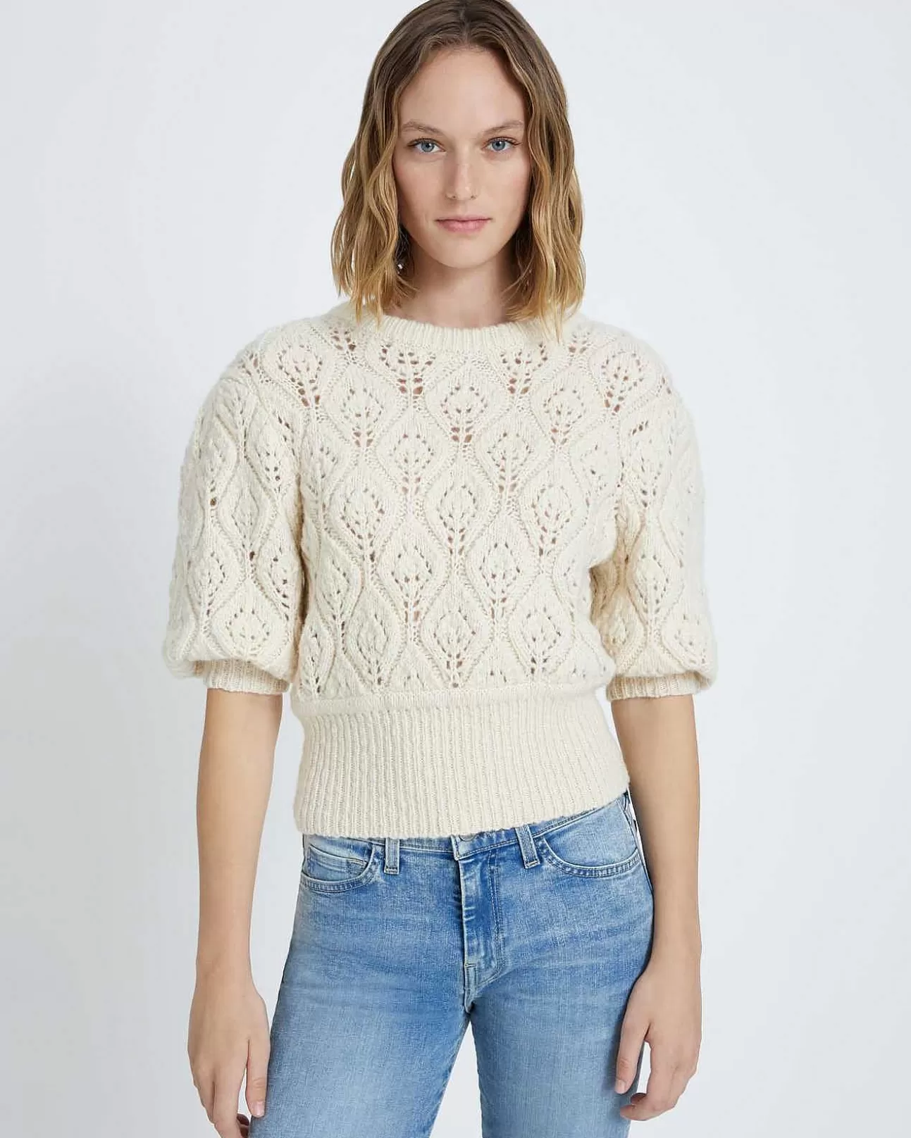 7 For All Mankind Pointelle-Pullover Creme Outlet