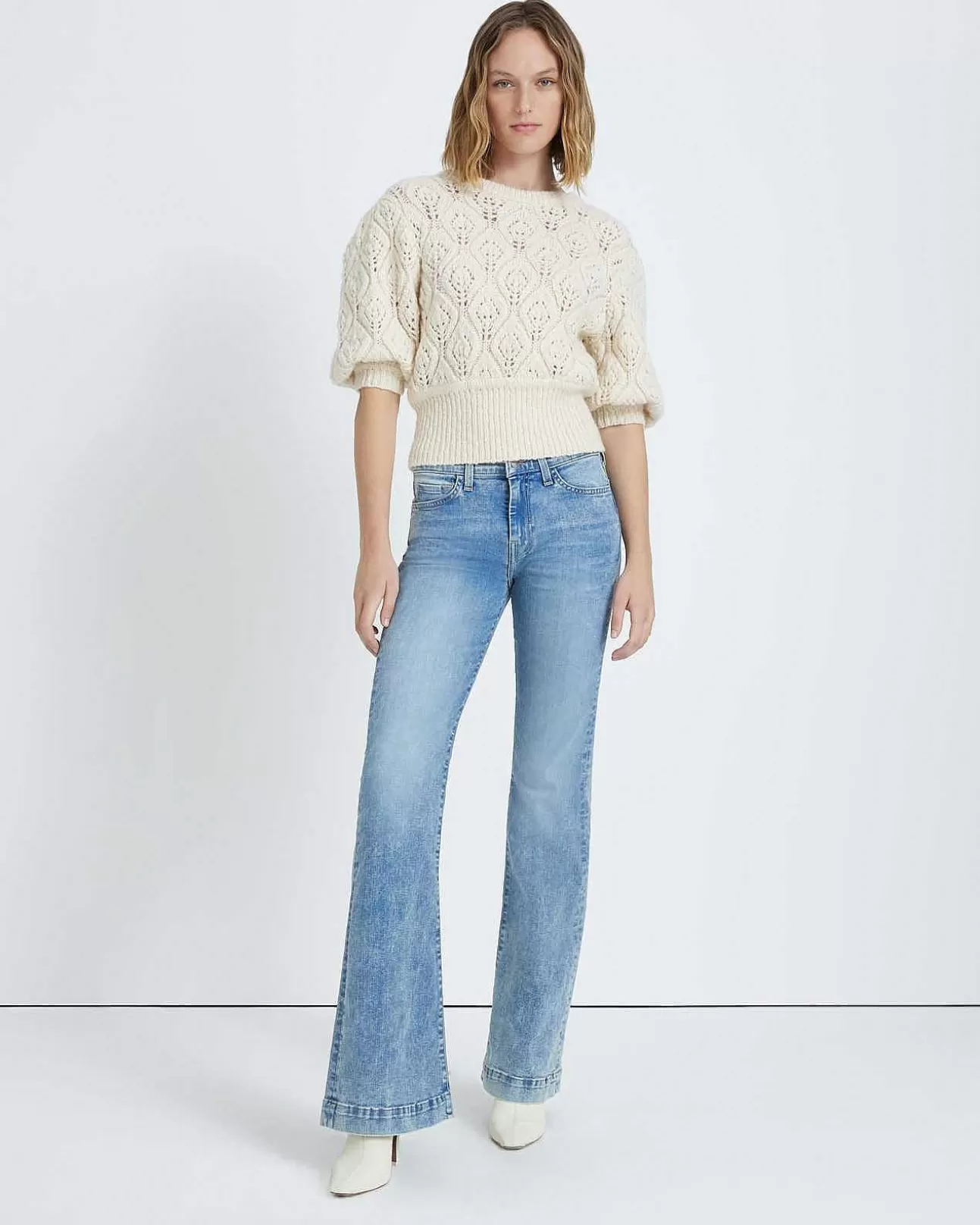 7 For All Mankind Pointelle-Pullover Creme Outlet