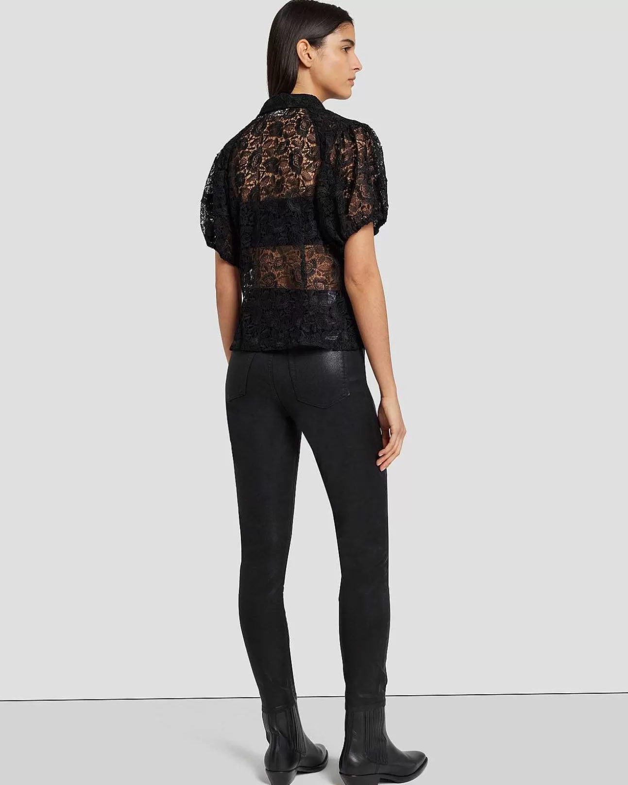 7 For All Mankind Transparente Puffbluse Aus Spitze Schwarz Sale