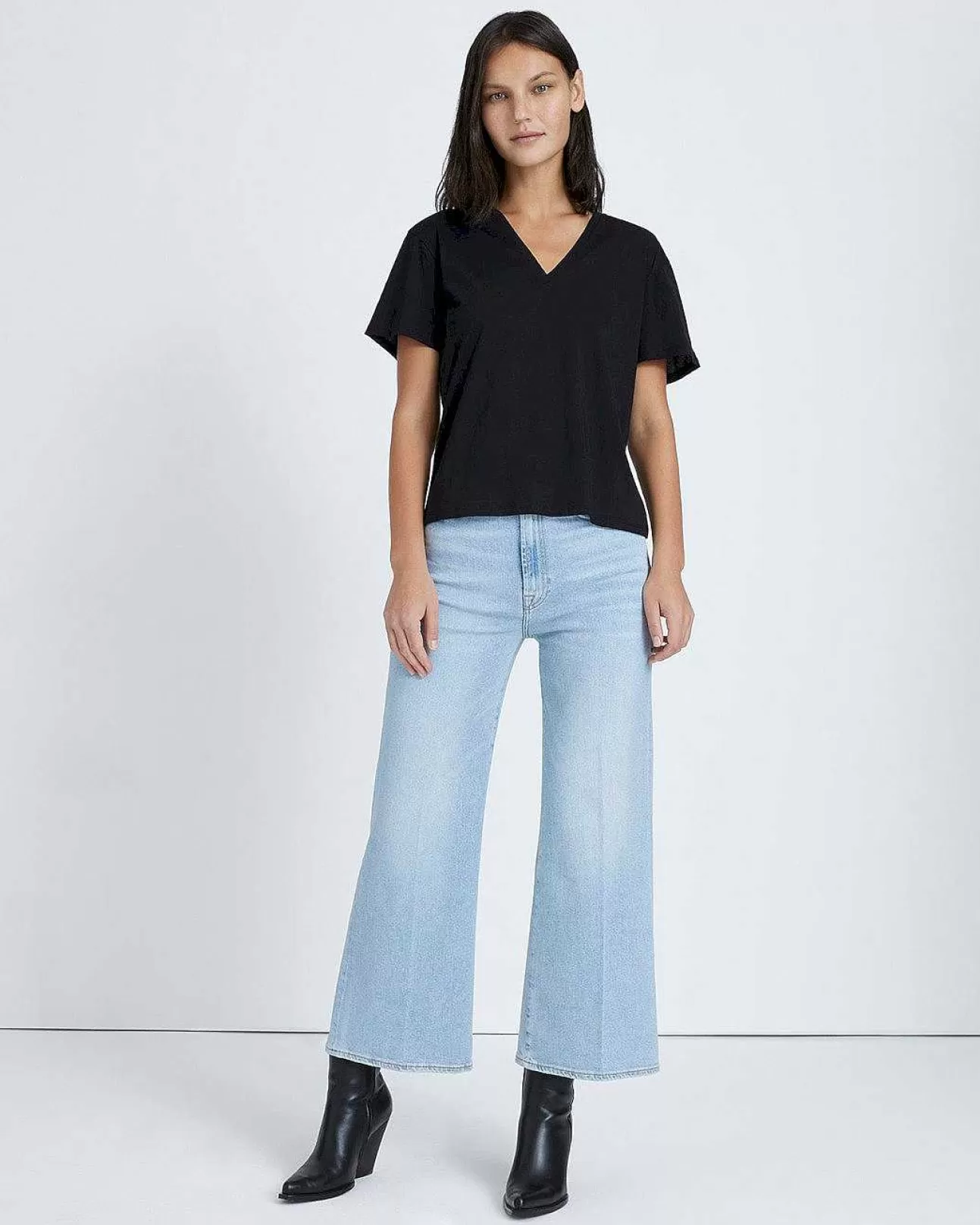 7 For All Mankind T-Shirt Mit V-Ausschnitt Schwarz Outlet